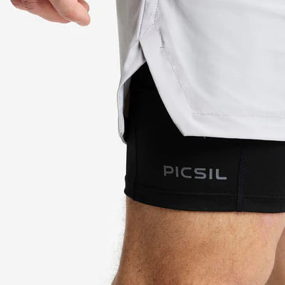 PICSIL MEN'S  SHORT PREMIUM 2 IN 1 COMPRESSION PEARL GREY