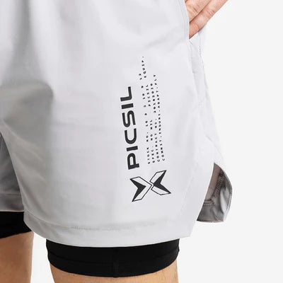 PICSIL MEN'S  SHORT PREMIUM 2 IN 1 COMPRESSION PEARL GREY